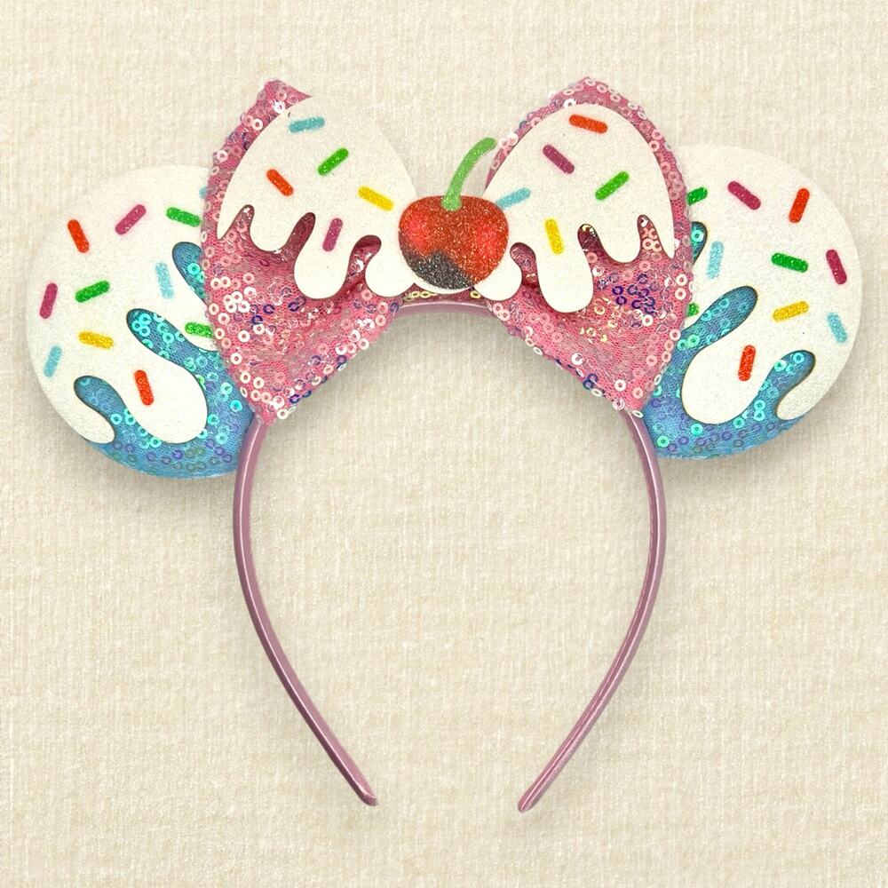 Blue Sequin Ice Cream Sundae Minnie Ears | Disney-Inspired Mouse Ears